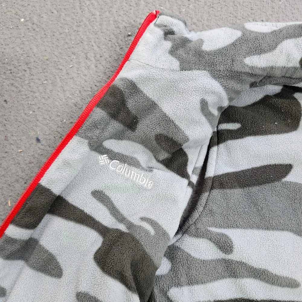 Columbia Reversible Puffer Vest Grey Camo Fleece Red Zip Youth Medium 16081